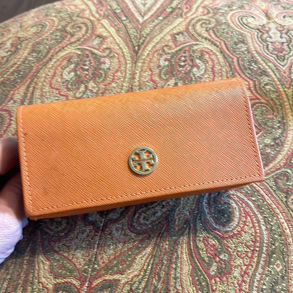 Tory Burch sunglasses case rust color with gold logo